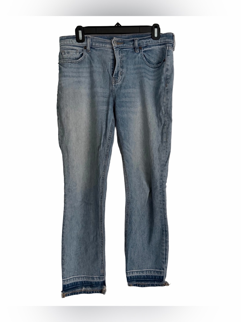 Old Navy Women’s Cropped Boyfriend Jeans Dark Contrast Frayed Hem Mid Rise Sz 4